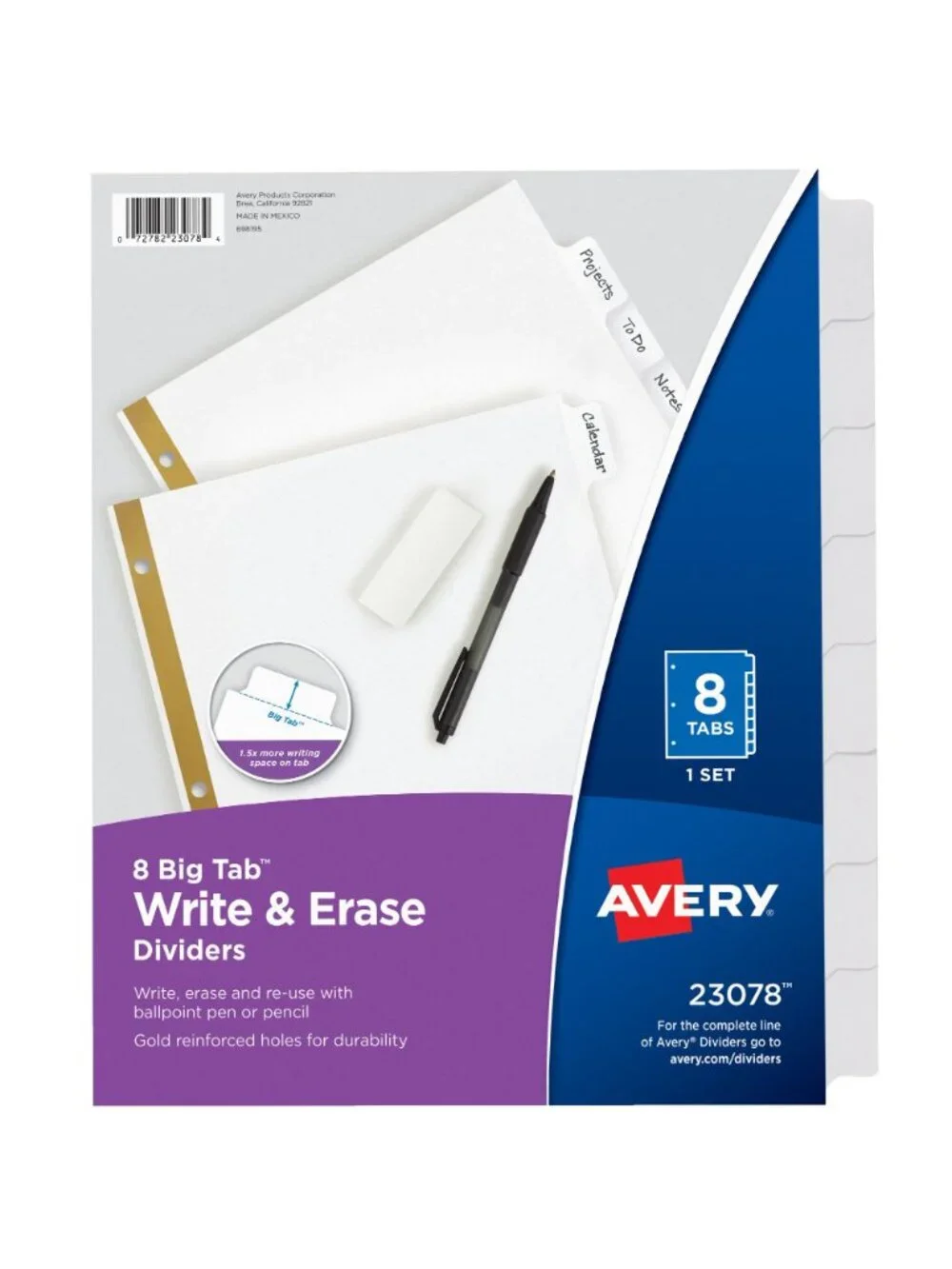 6 Sets Avery Big Tab Write & Erase Dividers 23078 8 White Tabs per Set